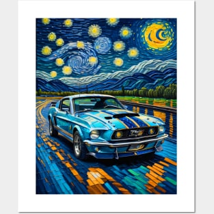 Mustang in starry night Posters and Art